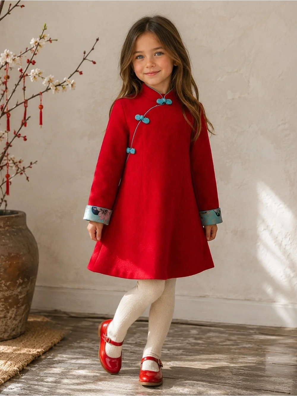 Chou-Chou Chic Red Wool Blend Chinese Style Padded Dress Coat Kids Size 120